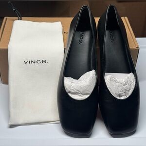Vince Black Leather Square-Toe Ballet Flats